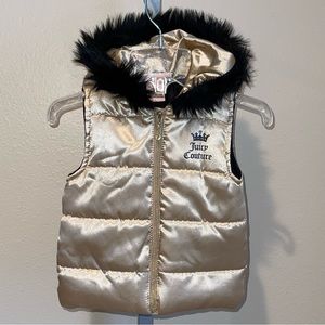 Juicy Couture Girls Gold & Black Faux Fur Hoodie Vest, Size 12 Months